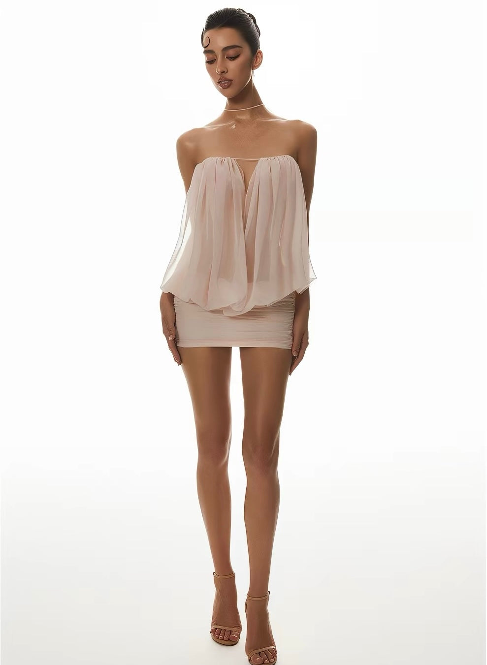Aveline® Rosé Chiffon Drape Mini Dress