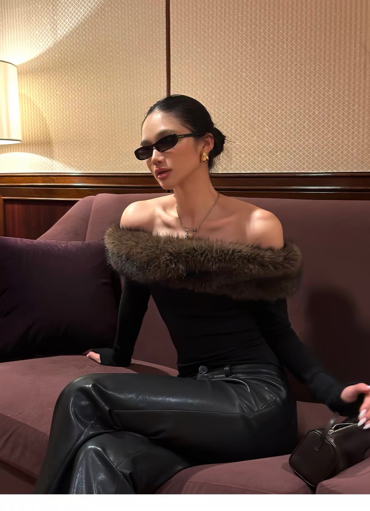 Aveline® Noelle Fur-Trim Off-Shoulder Top