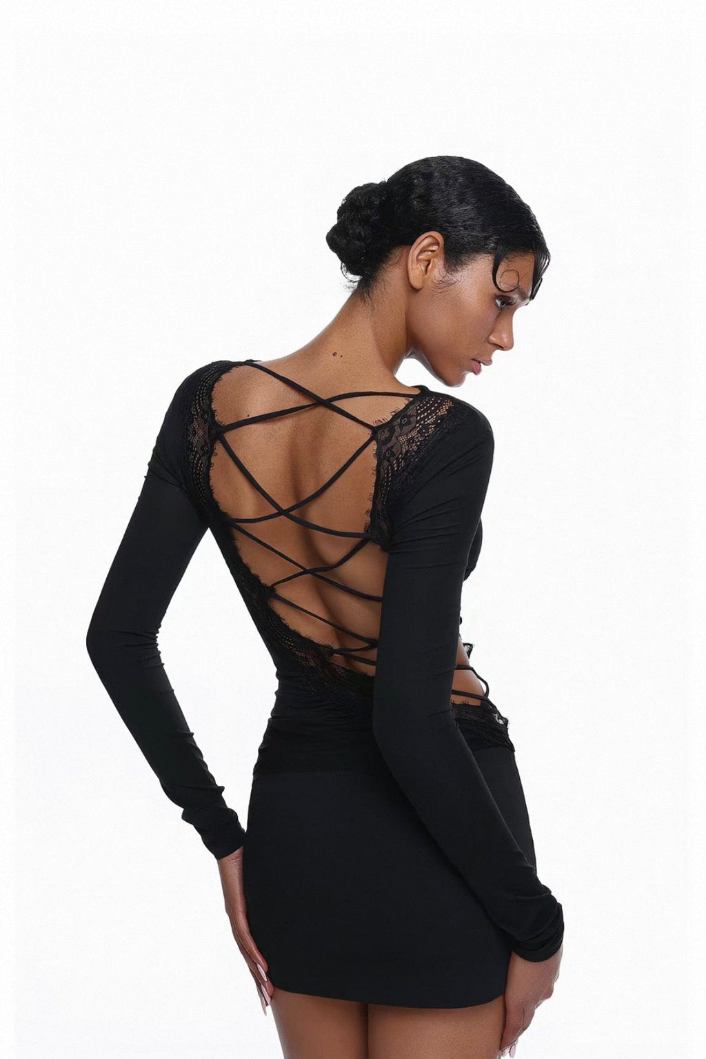 Aveline® Noir Lace Back Mini Dress